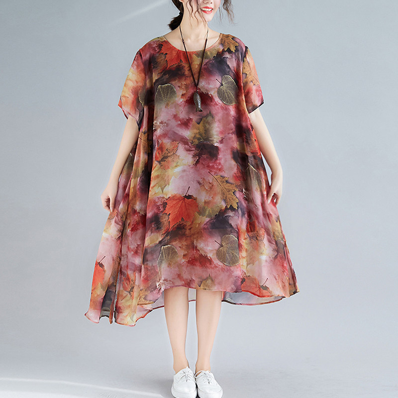 260斤大码连衣裙夏加肥加大宽松雪纺遮肉胯宽胖妹妹遮肚裙子2020