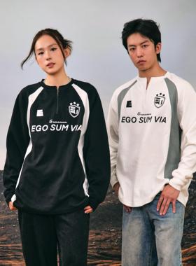 Eusoueu美式足球服原创复古橄榄球情侣国潮长袖圆领拉链重磅卫衣