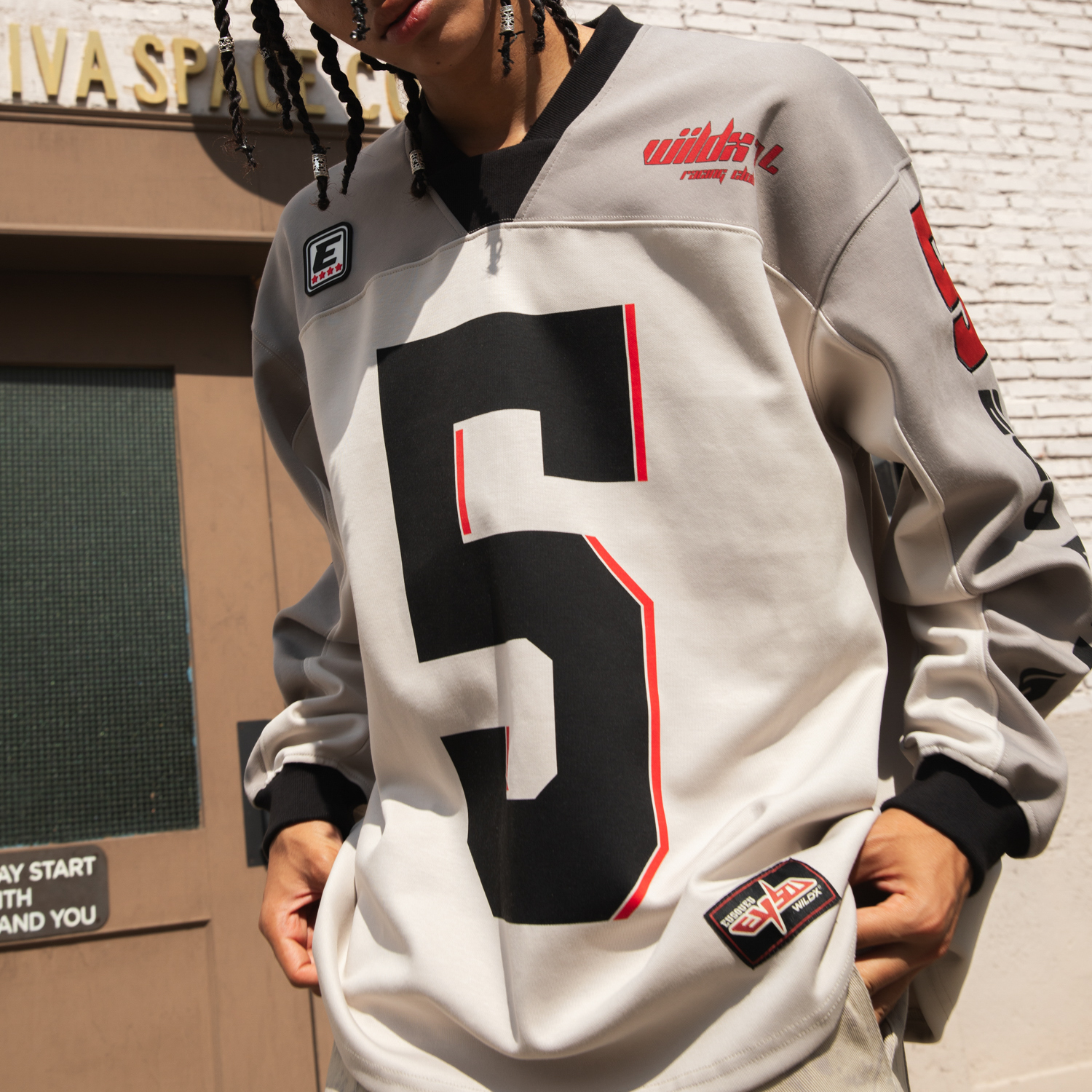 Eusoueu「WildX联名」美式冰球服5号复古橄榄球情侣国潮长袖卫衣