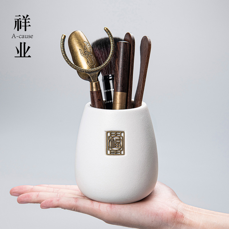 粗陶茶道六君子组合家用茶刀茶针夹套装茶台摆件功夫茶具配件