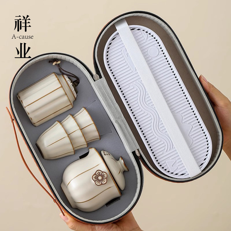 汝窑手抓壶旅行茶具套组可携式功夫茶杯户外泡茶一人饮专用随身喝