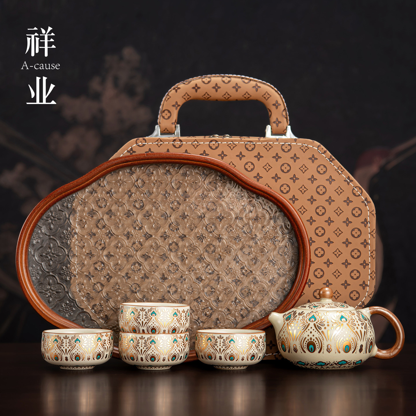 敦煌风便携旅行功夫茶具套装年轻人陶瓷喝泡茶壶一壶四杯2026新款