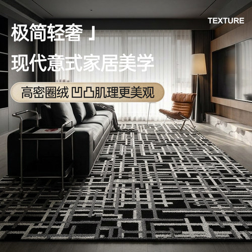 黑色意式地毯客厅极简轻奢高级感