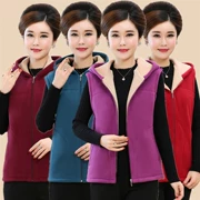 Phụ nữ trung niên lông cừu trùm đầu vest vest nữ mùa thu và mùa đông mới vest mẹ vest vest kích thước lớn áo khoác lông cừu - Áo vest