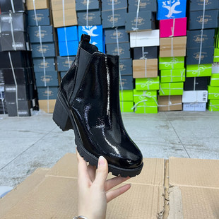 外贸原单粗跟短靴简约时尚 圆头一脚蹬舒适百搭女靴子日常外穿 新款