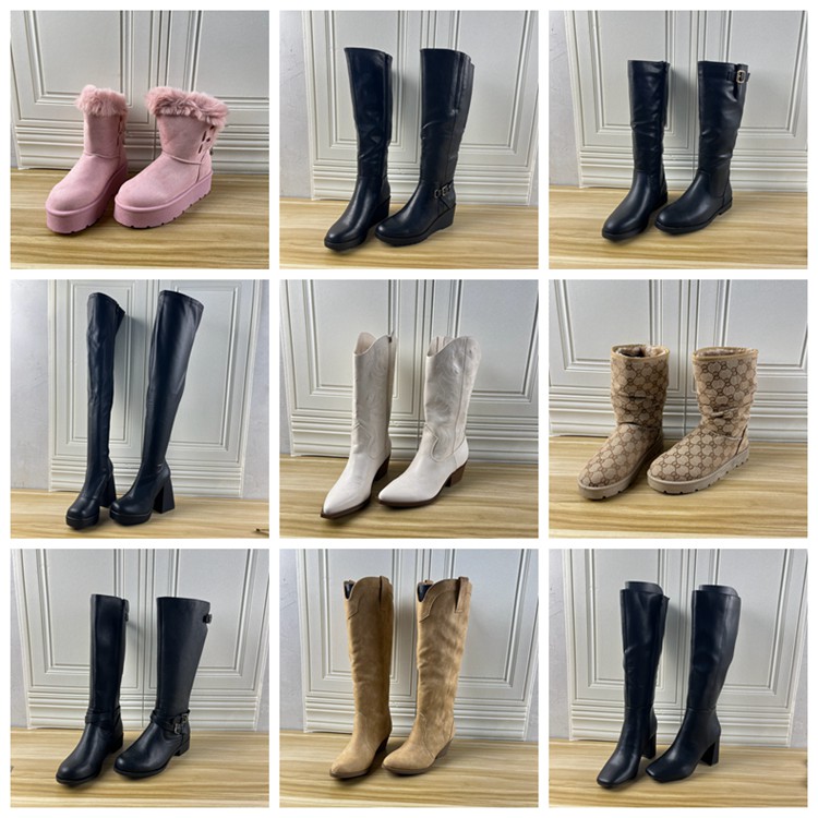 Lady Shoes杂款36码外贸原单独码女靴圆头粗跟时尚百搭时装长靴