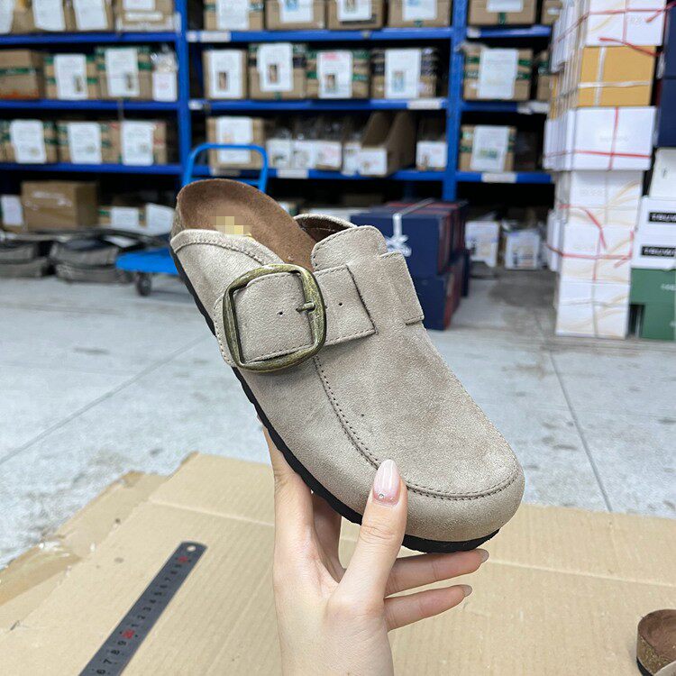 Lady Shoes外贸原单圆头微瑕博肯半拖鞋简约时尚新款舒适百搭单鞋