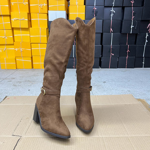 尖头纯色粗高跟皮带扣时装 Lady 新款 外贸原单女靴时尚 长靴 Shoes