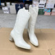 中筒靴 尖头纯色粗跟套筒西部时装 Lady Shoes外贸原单女靴微瑕时尚