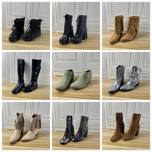 Shoes杂款 通勤粗跟侧拉链时装 36码 女靴时尚 短靴 外贸原单独码 Lady