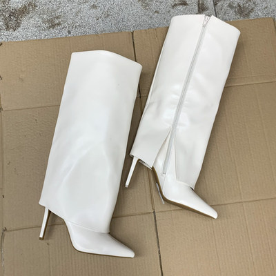 拉链尖头细跟高跟高筒靴子女靴