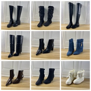 Shoes杂款 女靴粗跟纯色时装 36码 小码 短靴长靴 外贸原单独码 Lady