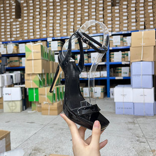 外贸原单女鞋微瑕时尚气质新款方头纯色厚底细高跟一字扣时装凉鞋