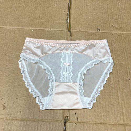 性感纯欲新款蕾丝边内裤女低腰内裤网纱纯棉法式半透轻薄透气缎面