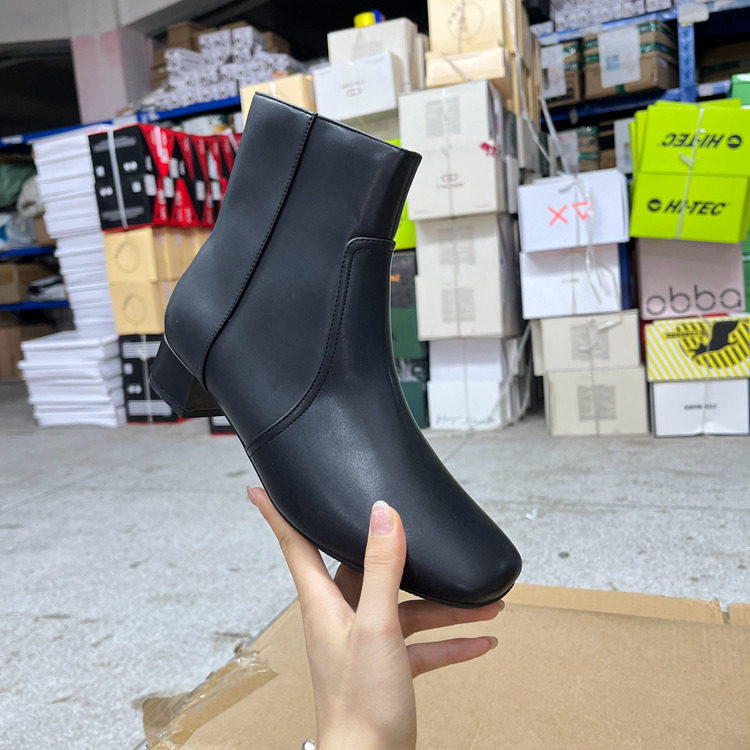 外贸原单日系简约粗跟方头短靴女