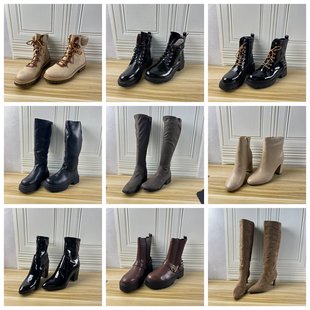 女靴时尚 Lady 外贸原单独码 41码 通勤纯色粗跟短靴长靴 Shoes杂款