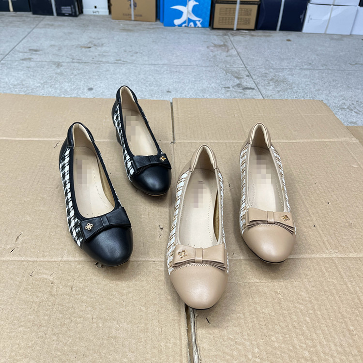 蝴蝶结浅口粗跟一脚蹬单鞋女鞋