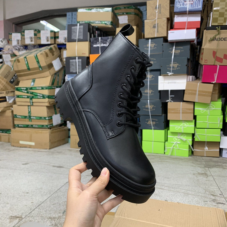 外贸原单男鞋新款时尚圆头厚底粗跟系带侧拉链舒适短靴百搭马丁靴