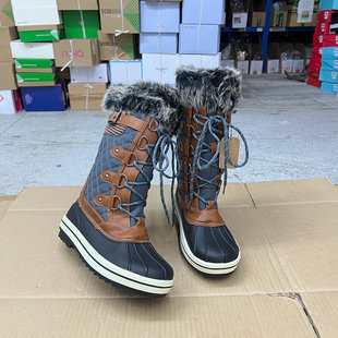 外贸原单圆头系带毛毛靴内里加绒简约时尚新款休闲舒适保暖靴子