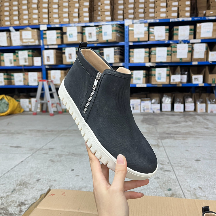 圆头纯色休闲侧拉链高帮平底鞋