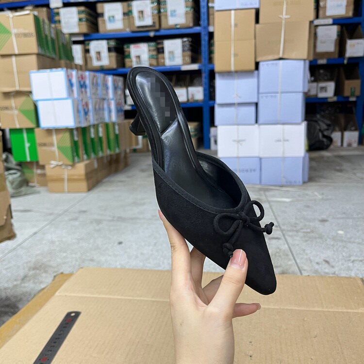 尖头蝴蝶结浅口细高跟半拖鞋凉鞋