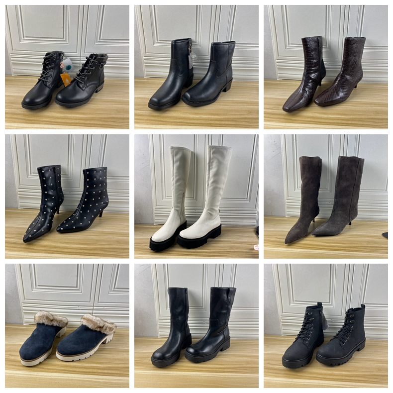 圆头纯色细高跟厚底铆钉时装短靴