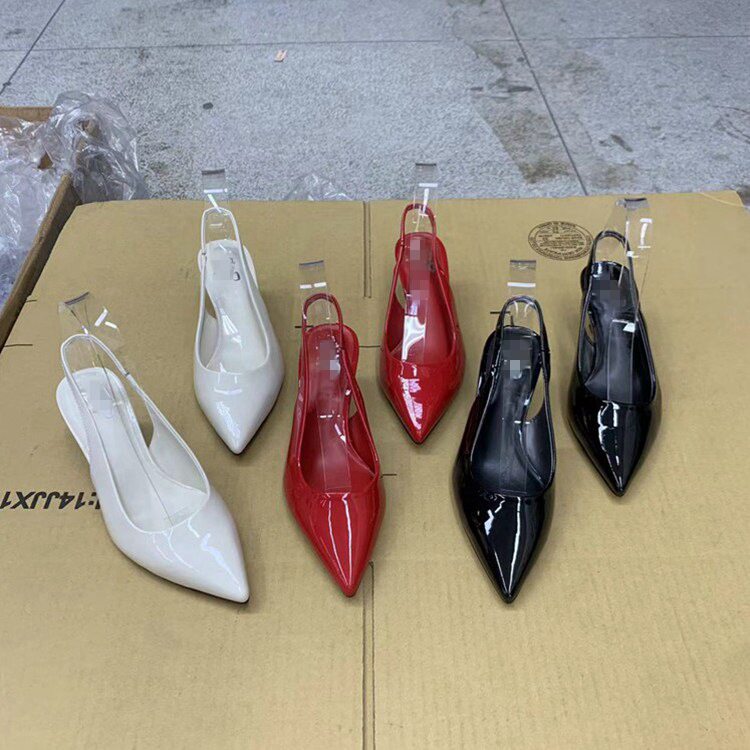 外贸原单新款爆款低跟尖头浅口一脚蹬夏季韩版细跟简约风漆皮凉鞋