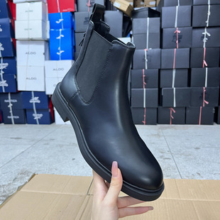 靴子 舒适百搭日常外穿女款 外贸原单圆头粗跟短靴简约时尚 新款