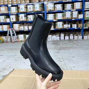 舒适休闲百搭 新款 Lady Shoes外贸原单圆头厚底粗跟短靴简约时尚