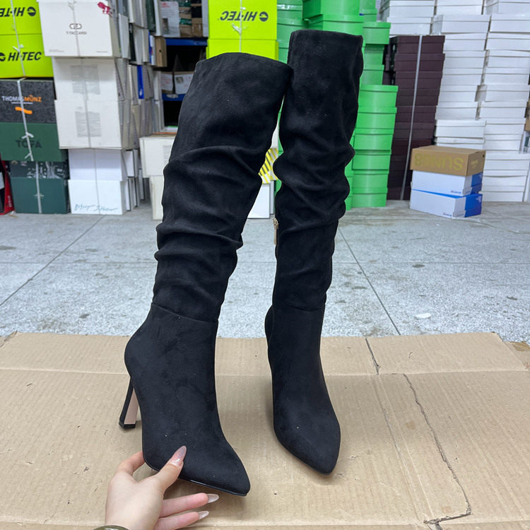 外贸原单尖头细跟堆堆长靴女