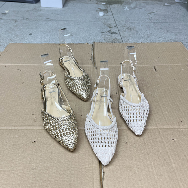 外贸原单尖头浅口编织平底单鞋透气时尚镂空凉鞋春夏新款仙女百搭