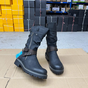 通勤圆头粗跟皮带扣时装 Lady 时尚 外贸原单女靴新款 中筒靴 Shoes