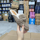 休闲平底懒人百搭外穿半拖 包头带毛保暖时尚 外贸原单女鞋 新款