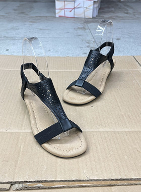 Lady Shoes外贸原单女鞋圆头坡跟凉鞋简约时尚新款舒适休闲百搭