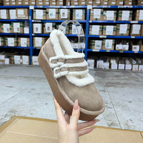 圆头厚底毛单鞋舒适松糕底博肯鞋