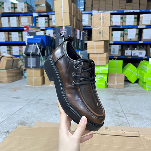 圆头厚底粗跟系带小皮鞋乐福鞋