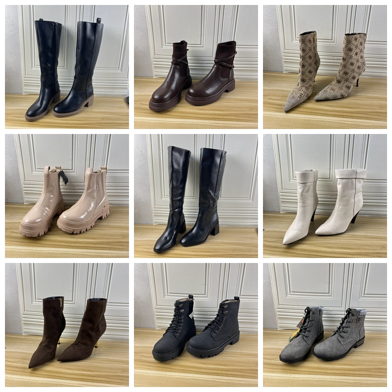 外贸原单女靴杂款38.5-39码独码优惠清仓尖头圆头粗跟铆钉短靴