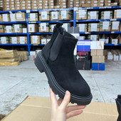 新款 Lady Shoes外贸原单圆头粗跟短靴微瑕简约时尚 休闲百搭一脚蹬