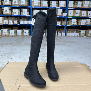 圆头纯色绒面低跟套筒长靴过膝靴 时尚 Lady Shoes外贸原单女靴新款
