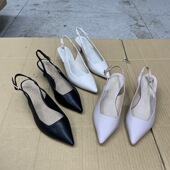 一字扣带凉鞋 外贸原单鞋 垫真皮细跟包头仙女风百搭尖头法式