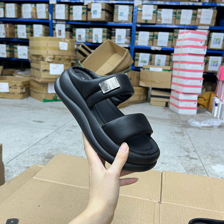 外贸原单女鞋新款时尚百搭圆头纯色厚底罗马风舒适外穿拖鞋凉鞋