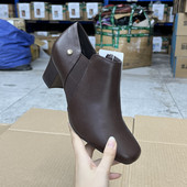 百搭方头粗高跟浅口单鞋 外贸原单女靴新款 时尚 春秋及踝短靴