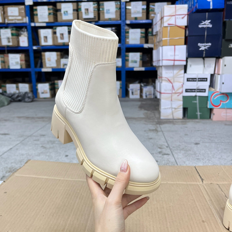 Lady Shoes外贸原单圆头厚底粗跟短靴微瑕简约时尚新款舒适百搭