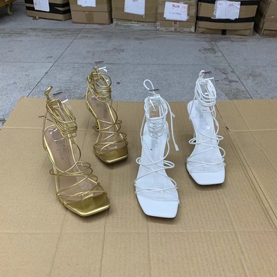 单鞋方头纯色时尚气质细跟露趾