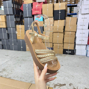 外贸原单女鞋新款时尚shoes圆头纯色厚底带钻休闲百搭一字扣凉鞋