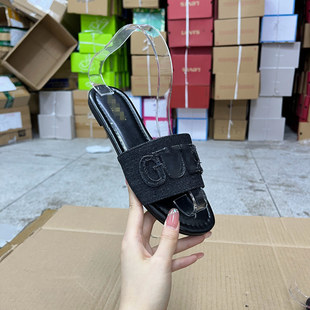 shoes圆头纯色字母休闲百搭平底拖鞋 外贸原单女鞋 工厂尾货时尚