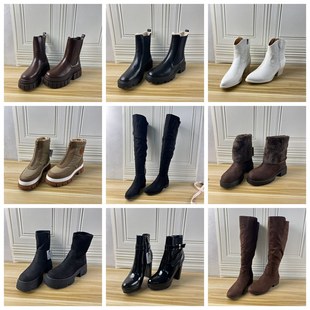 外贸原单女靴独码 Lady 39码 38.5 圆头纯色粗跟短靴长靴 Shoes杂款