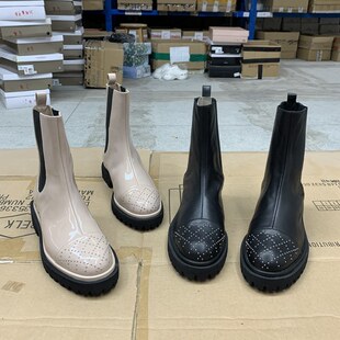 外贸原单微瑕时尚圆头里外全真皮年秋季新款时尚百搭马丁靴