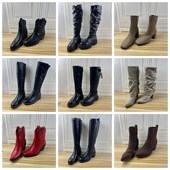 Shoes外贸原单杂款 38和43码 独码 Lady 尖头纯色粗跟时装 短靴长靴