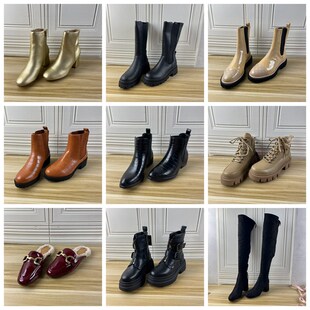 圆头纯色粗跟时装 Lady 短靴 时尚 独码 Shoes外贸原单女靴杂款 37码